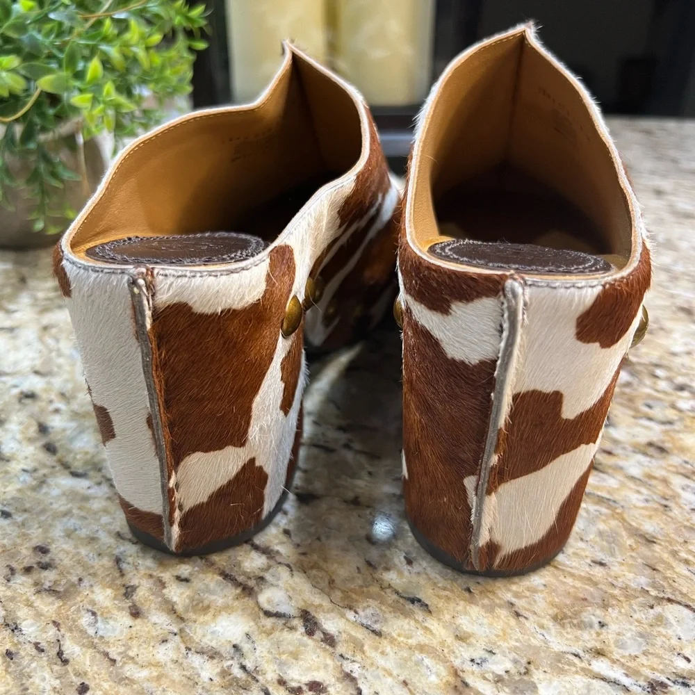 Tory Burch Blythe Haircalf Studded Animal Print Pump In Brown Mules Clogs 7M